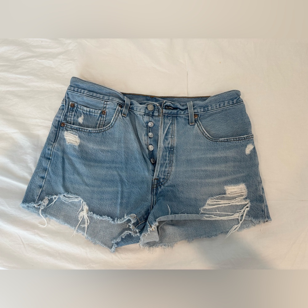 Levi's Light Blue Distressed Denim Jean Shorts